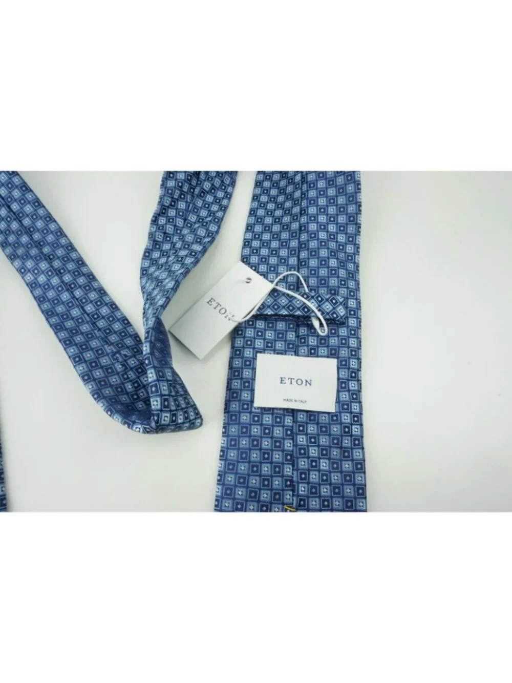 Eton Navy Sky Blue Woven Geometric 100% Silk Tie Brand New With Tags